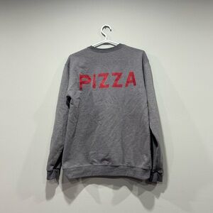 Y2K Oversized Grey Pizza fleece crew neck